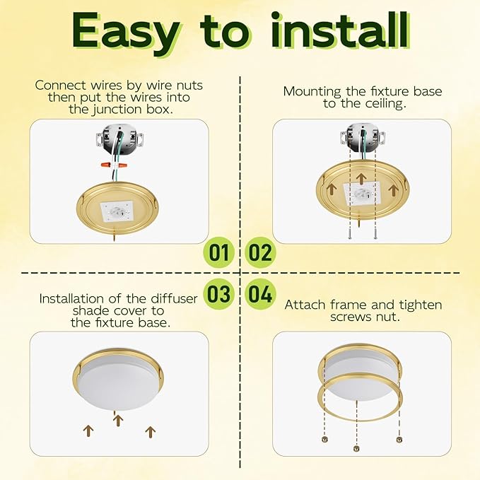 hykolity 16 inch Dimmable LED Flush Mount Ceiling Light Fixture, Gold, 36W, 2200LM, 2.7/3/3.5/4K/5K Adjustbale, 120°Light Angle, CRI90, Ceiling Lamp for Bedroom, Kitchen, Office, ETL Listed 2Pack