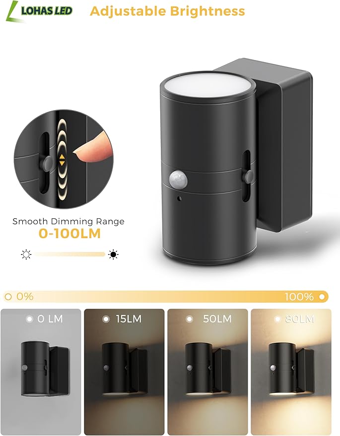 L LOHAS LED Motion Sensor Night Light, Rechargeable Night Light, 0-100LM Dimmable, 3000K Soft White, 2 Pack