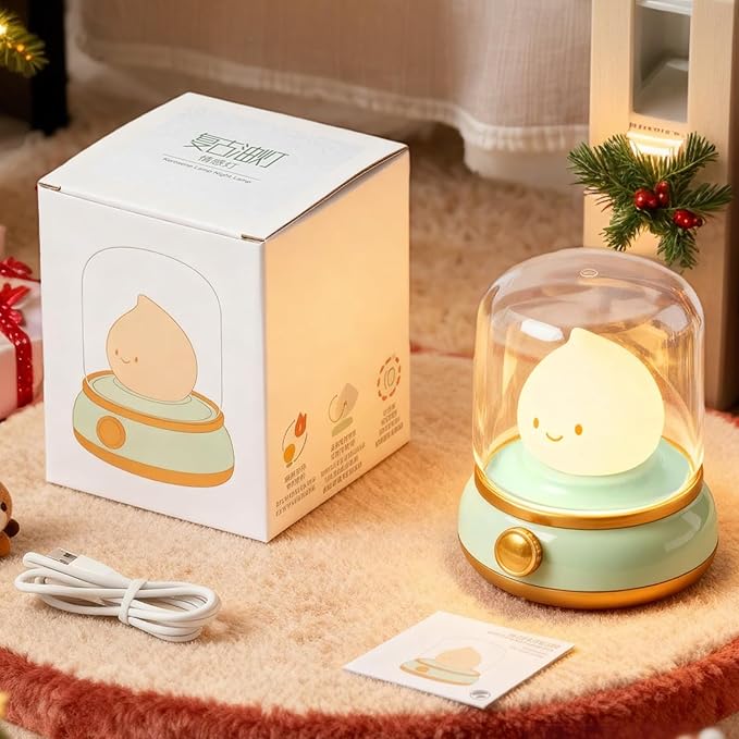Cute Kids Night Light for Nursery - Retro Rechargeable Light with Timer, Cozy Desk Lamp Gift for Kids, Toddler & Mom | Cute Desk Accessories, Anime Cozy Lights, Decor, Gifts (Green)