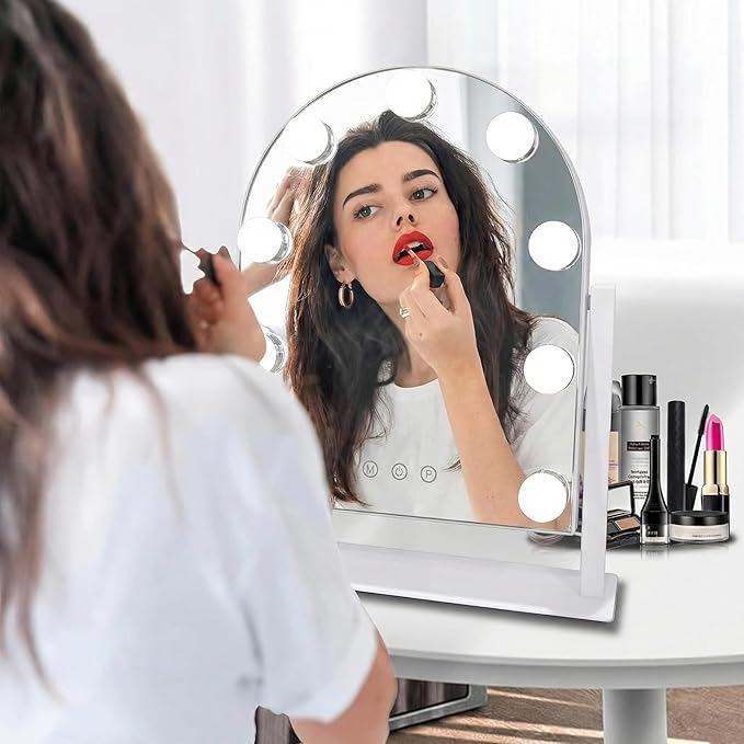 Arched Makeup Vanity Mirror with Lights 14.17"x 11.81" LED Makeup Mirror Detachable 10X Magnification, Hollywood Make Up Mirror with Lighting, Smart Touch, Rechargeable,360° Rotation,(White)