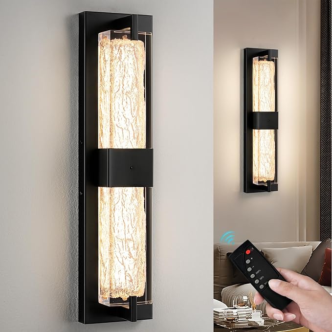 Battery Operated Resin Wall Sconce - Wireless Rechargeable Black Wall Light Dimmable LED Remote Wall Sconces Lighting Modern Cordless Vanity Light Fixtures No Wiring for Living Room Bedroom Bathroom
