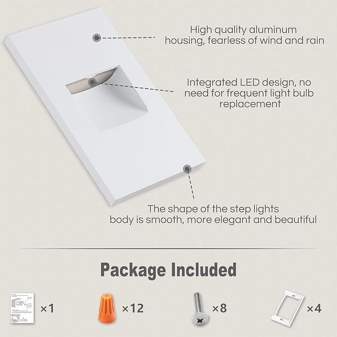 FTL Outdoor Step Lights LED Stair Lights Indoor 120V, Dimmable 3.5W 150LM Color Changing 3CCT 3000K/4000K/5000K Deck Stair Light, White Light for Steps Vertical Aluminum Waterproof, 4-Pack