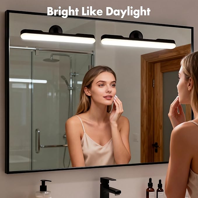Set of 2 Wireless Vanity Makeup Lights for Mirror, Rechargeable LED Stick On Light Bar for Bathroom Mirror with Dimmable 3 CCT, Long Battery Life Cordless Light Valentine’s Day gift for Women(Black)
