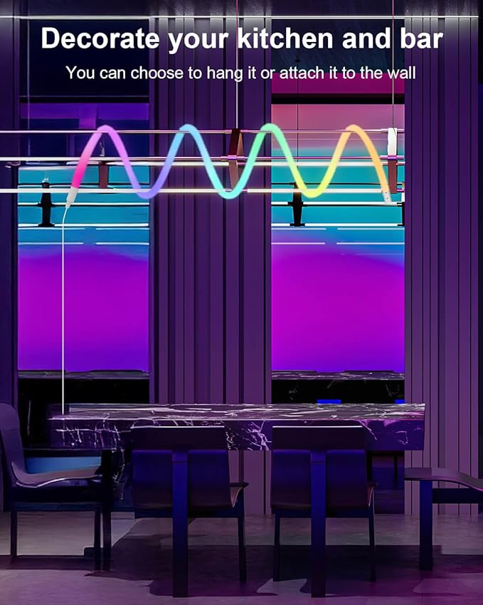 LED Neon Rope Lights, 10ft RGBIC 360° Luminous 5v USB Bluetooth APP Control Music Sync IR Remote Color Changing Smart LED Strip Lights for Bedroom Gaming Party Decor