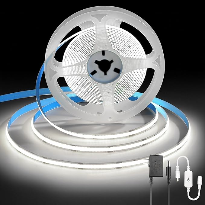 COB LED Strip Lights, 16.4ft LED Lights for Bedroom, Dimmable Strip Lights, White LED Lights Strip, High Bright Lights for TV, Cabinet, Kitchen, DIY Lighting