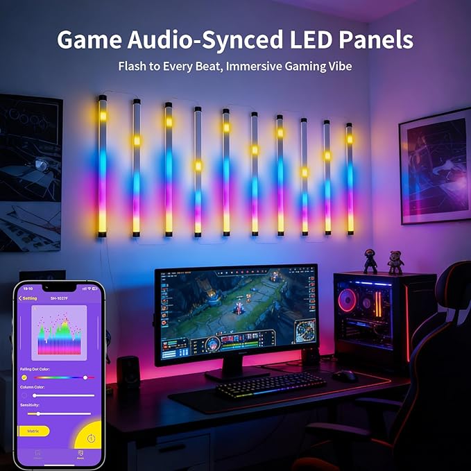 Music Sync LED Wall Lights, 10 Pack RGB Light Bars with App Control, USB Powered Beat Activated Lights for Gaming Room, Party, Home Decor
