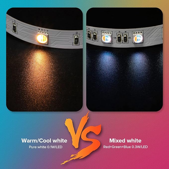 BTF-LIGHTING RGBW Bluetooth Music APP 32.8FT LED Strip Lights RGB+Warm White 3000K 4 Colors in 1 LED Color Changing Lights Strip for Bedroom, Desk, Home Decoration, with Remote and 12V Power