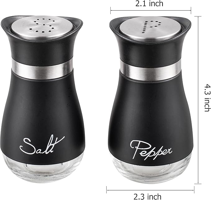 Lonffery Salt and Pepper Shakers, Stainless Steel and Glass Bottle, Set of 2, Black