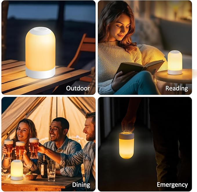 Rechargeable LED Table Lamp, Portable Touch Night Light for Adults and Elders, Dimmable Bedside Lamp with Brightness Memory, Hanging Lantern for Bedroom, Hallway, Camping and Emergency