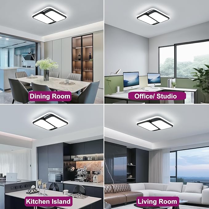 Modern LED Ceiling Light Fixture, 60W 6000K Black Square Flush Mount Ceiling Lights, 15.7'' Rectangle Bedroom Ceiling Lamp LED Chandelier for Kitchen Hallway Laundry Living Room (Cool White)
