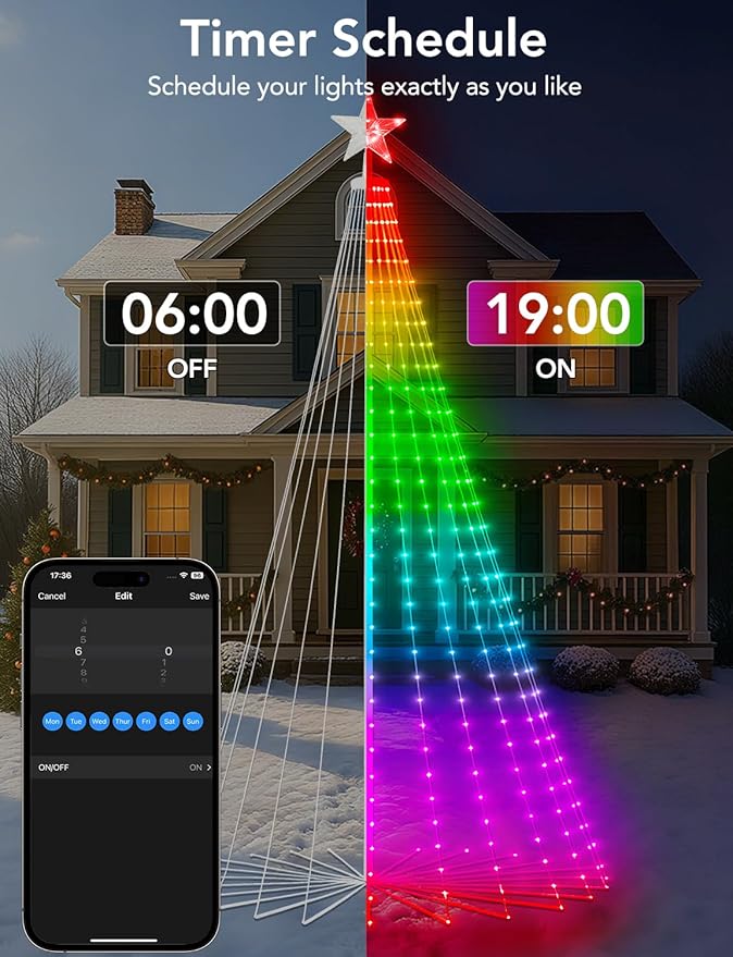 Popotan Smart RGB Christmas Cone Tree, 7FT 295 LED Lighted Christmas Tree App Control, Color Changing Outdoor Christmas Tree with Lights, Prelit Xmas Tree Music Sync Waterproof for Indoor Outdoor