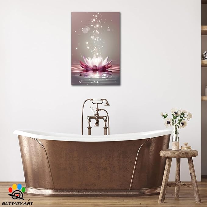 Zen Canvas Wall Art, White Lotus Flower Bloom in Water Wall Poster, Lotus Flower Canvas Art Print, Calm Relax Picture, Modern Framed Spiritual Home Artwork for Bathroom Spa Yoga Decor 18x24 inch