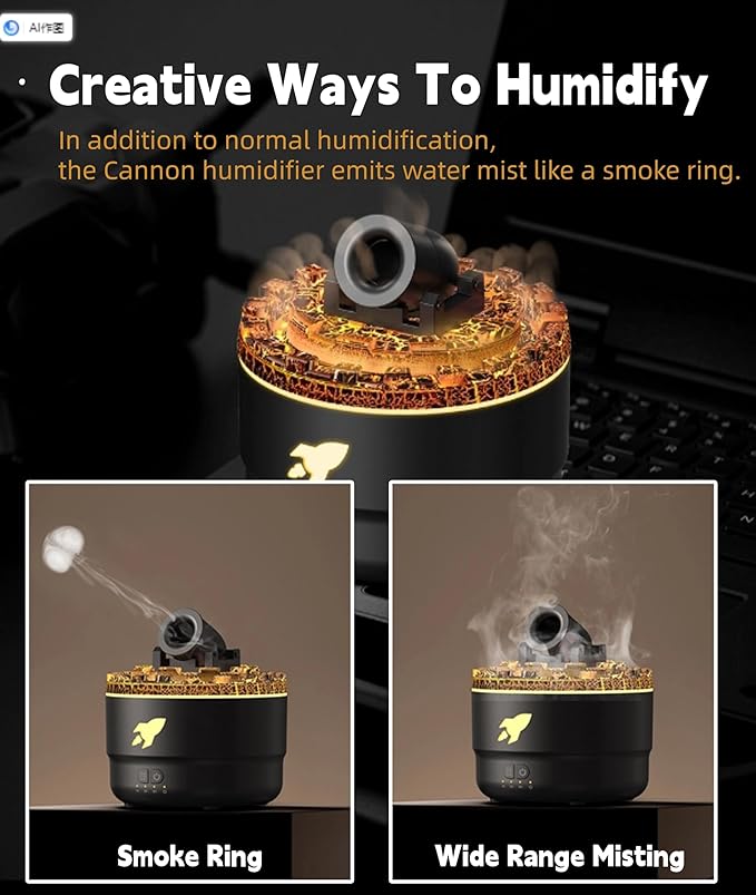 Aromatherapy Diffuser Humidifiers, Volcano Turret Creative Smoke Rings Humidifiers with Color LED Light, Ultra Quiet Cool Mist Essential Oil Diffuser for Bedroom Home Office