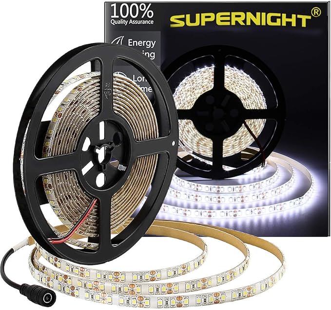 600 LEDs Light Strip Waterproof Cool White 7000K, SUPERNIGHT 16.4FT LED Rope Lighting Flexible Tape Decorate for Bedroom Boat Car TV backlighting Holidays Party (White)