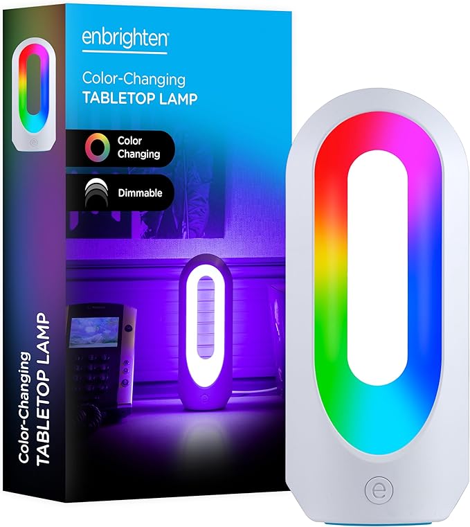 Enbrighten Color Changing LED Lamp, Modern Night, Dimmable Whites & Vibrant RBG Colors, Dorm Essentials, Ideal for Home Office, Gaming, Bedroom, Kids Room, Reading Light, 49632, Plastic, White