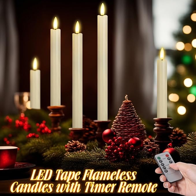 20 Pcs Flameless Taper Candles with Remote Battery Operated Taper Candles Include 6.5'' 7.7" 8.9" 10" 11.2" Fake LED Electric Candle Sticks for Valentine's Day Home Wedding Decor (Warm White)