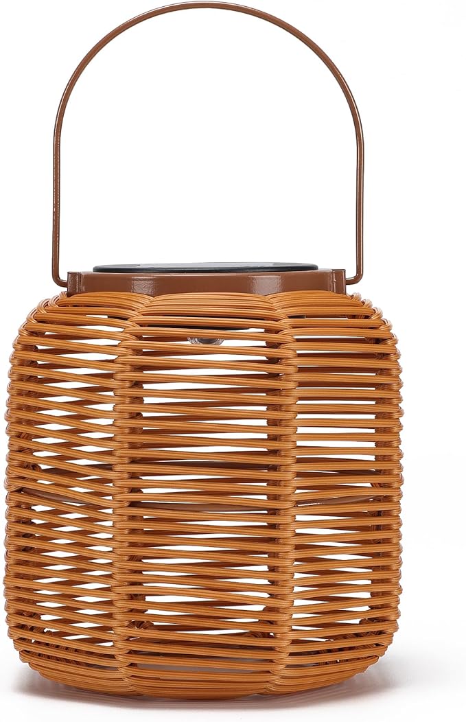 Solar Outdoor Rattan Lanterns, Decorative Hanging Lights for Patio Garden Backyard （Two Pack）(Style 2)