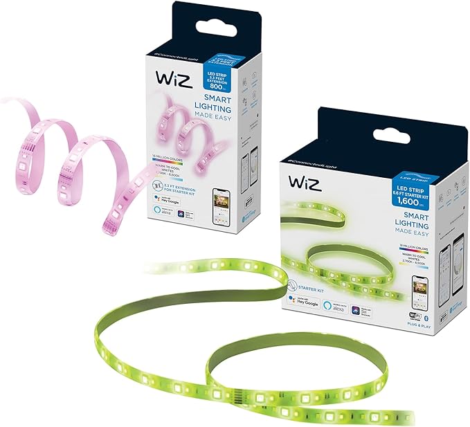WiZ LED Strip Starter Kit (6.6') and Extension (3.3') - Smart- Full-Color- Low-Voltage Light - Connects to Your Existing Wi-Fi - Control with Voice or App - Google Home- Alexa and Siri Shortcuts