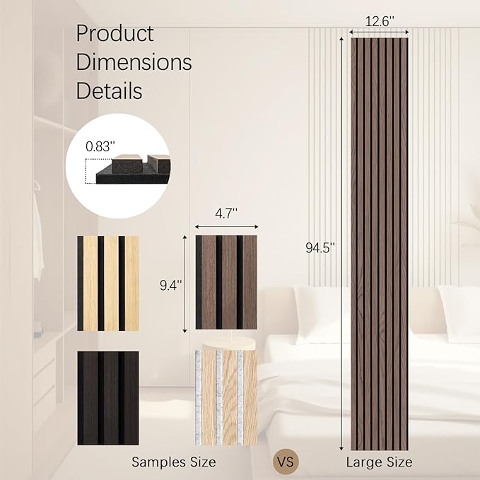 Wall Panels for Interior Wall Decor - Wood Slat Wall Panel Samples Pack (4PCS) - Wall Decor Natural Oak/Walnut/Oak (Grey)/Smoked Wood Wrapped Soundproof Wall Panels