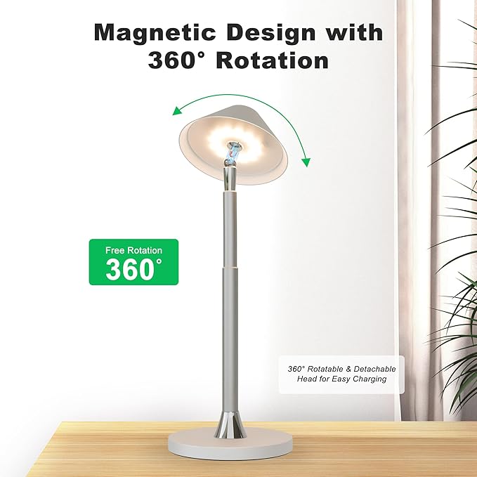 Rechargeable Floor Lamp for Indoor/Outdoor, Cordless Tall Standing Lamp with 3 Color Temps & Dimmable, IP43 Waterproof, Adjustable Height 16-56 Inch, Portable Pull-Up Lamp for Camping, Patio(White)