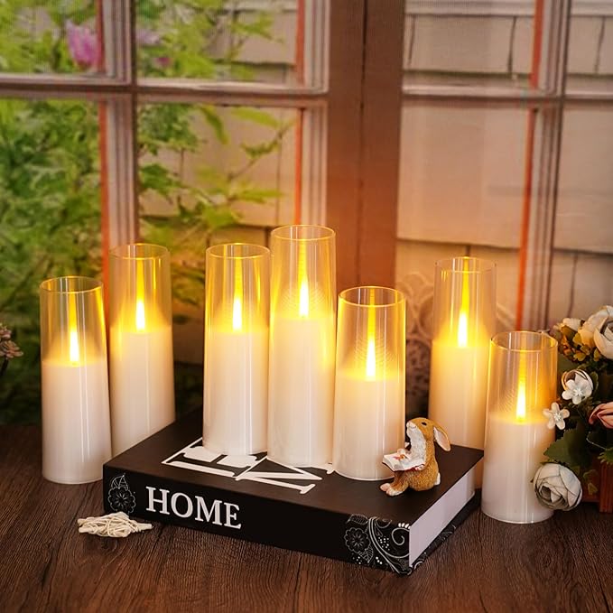 Flameless LED Candles Upgraded Realistic Flickering Flame,7Pcs Battery Operated Candles with Remote Timers,LED Pillar Candles for Home Decor,Christmas,and Parties（White）