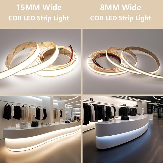 24V 15MM Wide COB LED Strip Light 32.8ft (2 Rolls of 16.4ft), 4000K Natural White Super Bright 25W/M 2750LM/M CRI 92 LED Tape Lights with Power Supply for Living Room Commercial