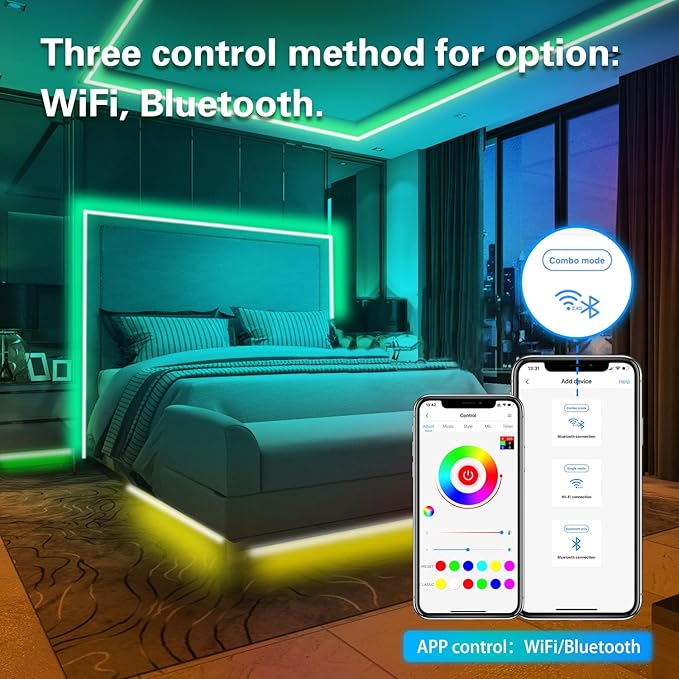 KEXU LED Lights for Bedroom 100 ft Voice Control Smart WiFi LED Lights Compatible with Alexa Google Home Music Sync Color Changing LED Strip Lights for Room Décor…