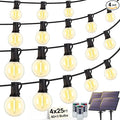 100FT(4x25FT) Solar String Lights Outdoor with Remote, Waterproof Dimmable 3 Modes Patio Light with 40+3 LED G40 Bulbs for Camping Porch-Black