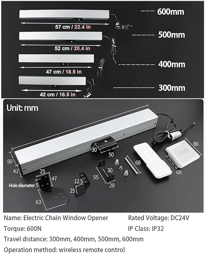 Automatic Window Opener, Electric Window Opener Actuator with Wall Switch and Remote Control, 400 Torque & Double-Layer Chain and Silent Design, for Skylight Window Greenhouse and Roof Vent