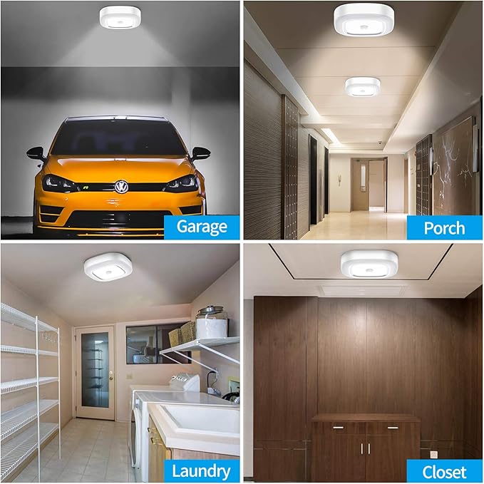 Motion Sensor Ceiling Light Battery Operated, Wireless Motion Activated LED Light 300LM White Indoor Lights for Closet Cordless Stair Hallway Bedroom Pantry Shed Shower Light