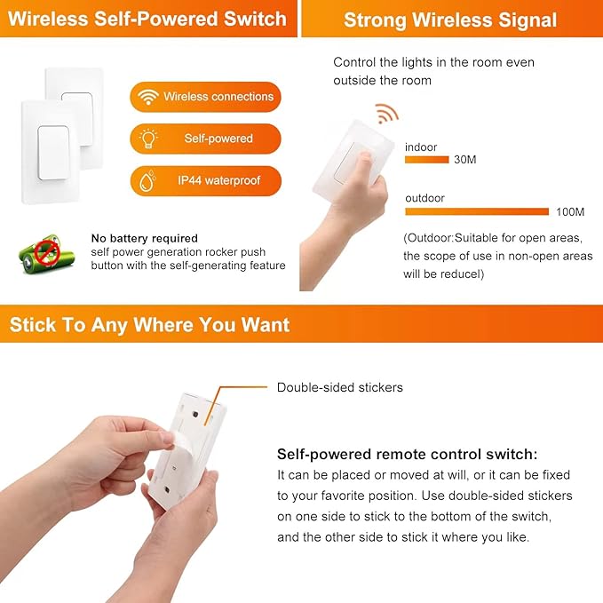 Stair Step LED Light Kit JOV-0816 for Indoor Stairs Lighting – Self-Powered Wireless Panel Switch Control (Warm White 3000K, 16 Stairs)