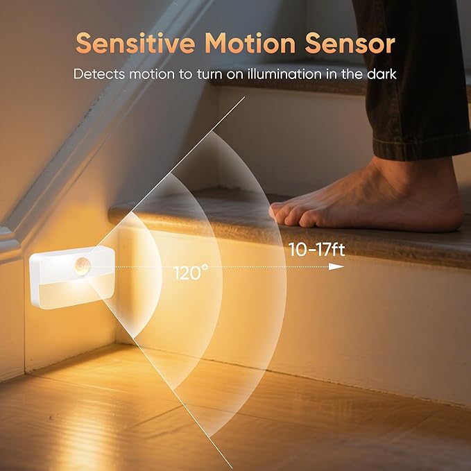 Motion Sensor Night Light for Indoor: 6 Pack Battery Operated Stair Lights LED 3000k Step Lights - Motion Sensor Lamp for Cabinet Closet Hallway Bedroom Stairs (Battery Powered)