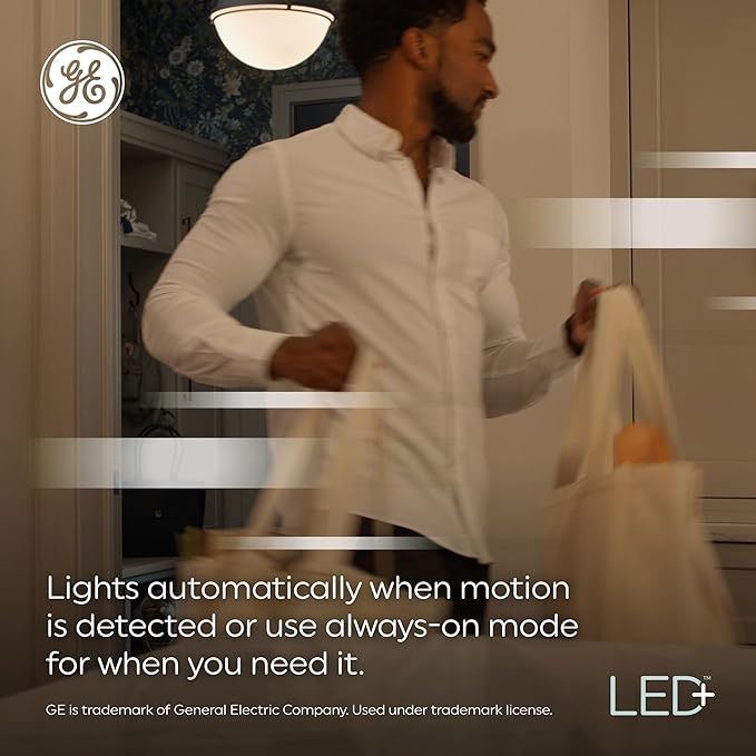 GE LED+ Motion Sensor LED Light Bulbs, 12W, Outdoor Security Lights, A21, Warm White (Pack of 4)