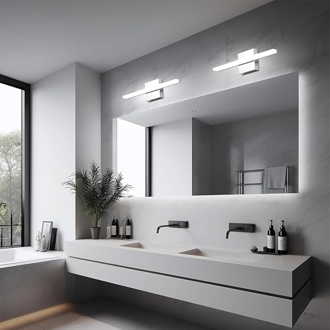 Combuh 16Inch LED Bathroom Vanity Light Bar Color Changing 3CCT Dimmable Shining Over Mirror Lighting Fixture Indoor Wall Sconces Modern 9W Chrome