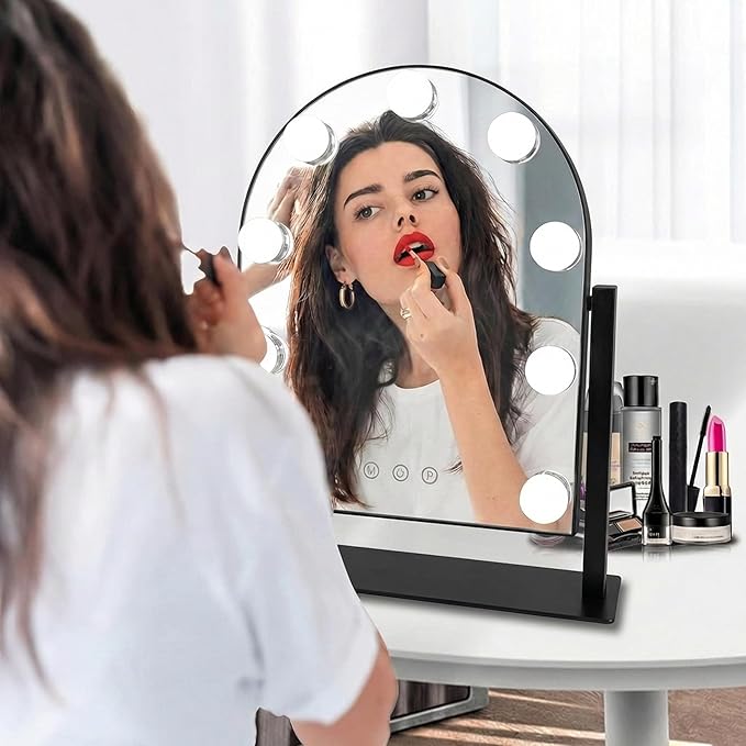 Arched Makeup Vanity Mirror with Lights 14.17"x 11.81" LED Makeup Mirror Detachable 10X Magnification, Hollywood Make Up Mirror with Lighting, Smart Touch, Rechargeable,360° Rotation,(Black)