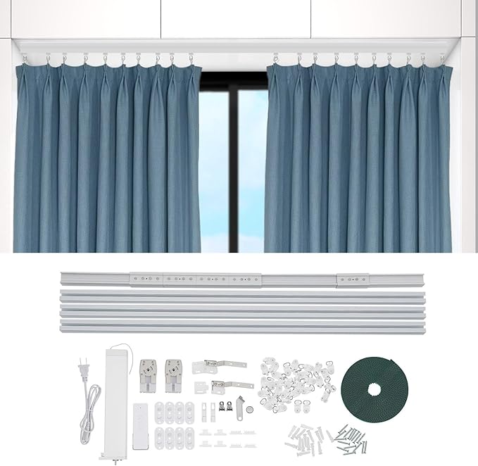 Electric Curtain Track with Remote Control, Motorized Curtain Track System, App & Voice Control, Compatible with Alexa and Google Home for Ceiling and Wall Mounta