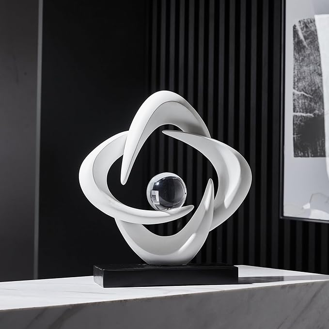 Abstract Art Sculpture, Resin Gold Decorative Statue, Modern White Ornaments for Living Room, Decorativas Modernas for Coffee Table/Entryway/Office Collectibles (White)