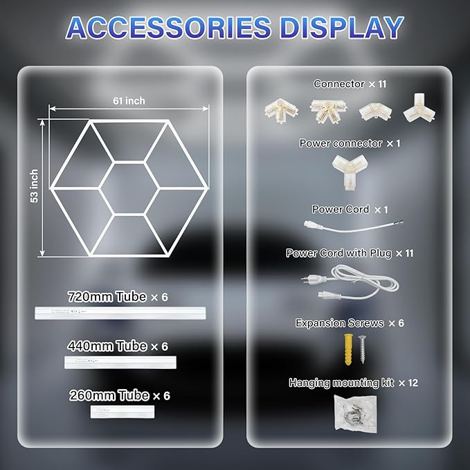 ALLYES Hexagon Garage Lights, Double Hex LED Lights, 120W 14250LM 6500K Honeycomb Lighting, Hex Ceiling Light for Garage Barber Gym Workshop Office
