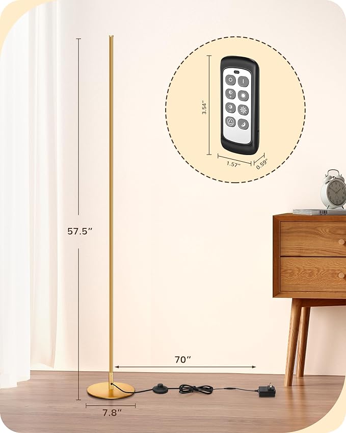 EDISHINE Floor Lamp, Remote Control & Foot Switch Floor Lamps for Living Room, 10%-100% Dimmable Standing Lamp with 7 Color Temperature, 57.5" Tall Corner Floor Lamp for Bedroom, Office, Gold