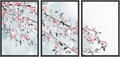 wall26 - 3 Panel Framed Canvas Wall Art - Ink Painting Style Pink Cherry Blossom on The Branch - Giclee Print Gallery Wrap Modern Home Art Ready to Hang - 24"x36"x3 Black
