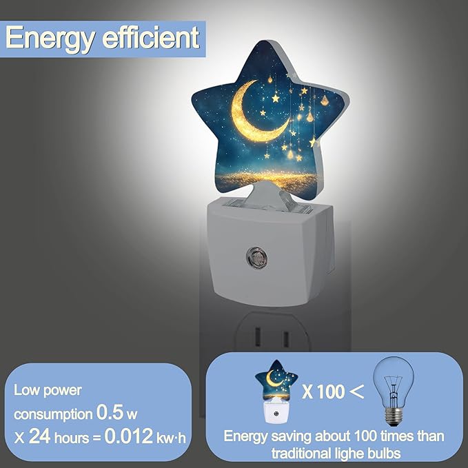 Moon Stars Sparkling Dusk to Dawn Star Night Light,Galaxy Solar System Smart Sensor Nightlight for Bedroom Kitchen Hallway Stairs,Plug-in Energy Efficient Decor Desk Lamp Women Men Gifts