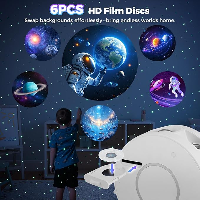 Galaxy Projector,Star Projector,Northern Lights Projector with 6 Film Discs,24H Timer,White Noises,Bluetooth Speaker,Smart APP&Voice Control,LED Starlight Night Light Projector for Kids Bedroom