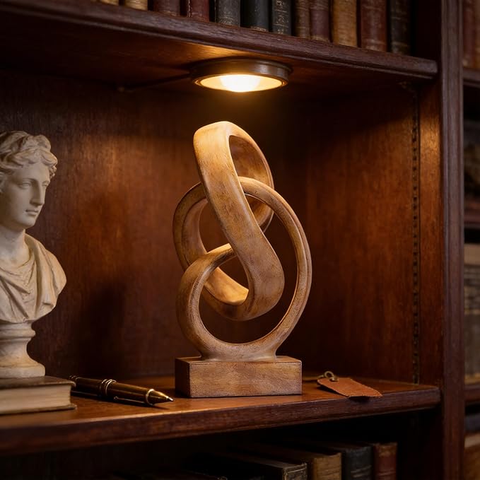 WUBIANJIE Modern Abstract Knot Sculpture, Artistic Mobius Inspired Resin Decor, Elegant Home and Office Decor, (Wood Color)