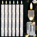 Flameless Taper Candles with Remote for Wedding Decorations，3D Flickering Flame Battery Operated LED Plastic Candles Arounded with Starlight String, Romantic Home Decoration, Pack of 6, White
