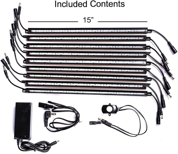 RHINO SAFE CO. Ultra Bright LED Light Kit, 9-15" Self-Adhesive Wands with 18 LED Lights Each, Motion Sensor Activated, Fits Ironworks, Rhino, Kodiak and Bighorn Safes