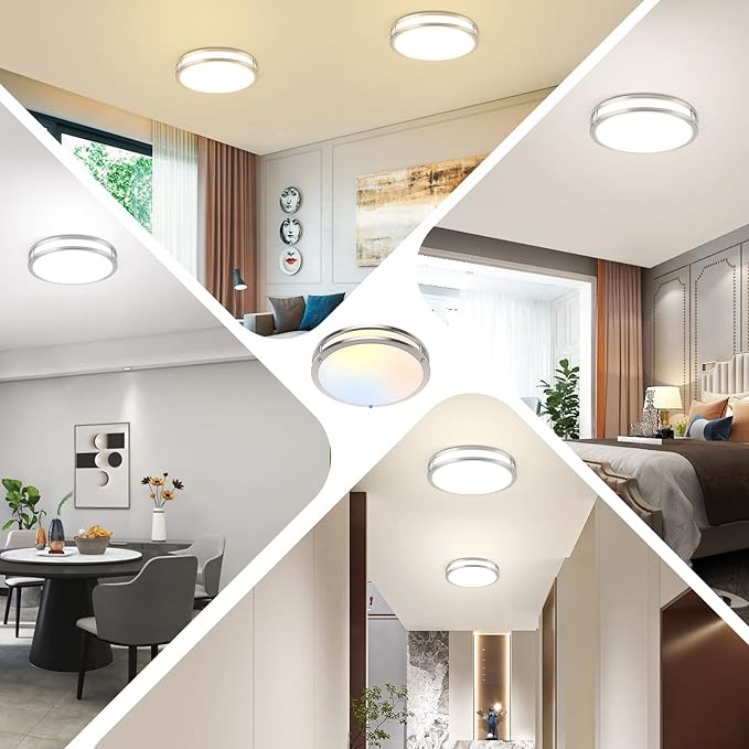 36W LED Flush Mount Ceiling Light Fixture, 13inch LED Ceiling Light 3600LM, Modern Ceiling Light 2700K/3000K/4000K/5000K/6500K 5CCT, Brushed Nickle Dimmable Ceiling Lamp for Living Room Kitchen,1 Pack