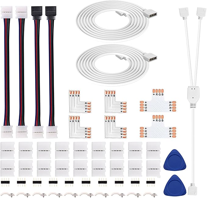 iCreating LED Strip Connector 4 Pin, RGB 5050 LED Light Connectors Kit Includes L Shape LED Connectors, 4Pin 10mm LED Light Strip Connectors for Controller Jumper