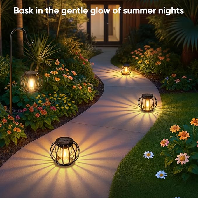 Solar Lanterns Outdoor Waterproof 2-Pack: Thicken Metal Hanging Solar Lights for Outside - 12H Long Lasting Bright Warm White Lighting Auto On/Off - Garden Patio Yard Porch Tree Table Vintage Decor
