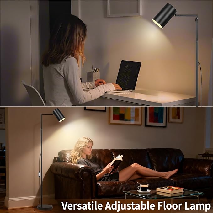 Arc Black Floor Lamp for Living Room with Timer, Stepless Dimmable&Height Adjustable Modern Reading Standing Lamps for Living Room,Reading Room,Office,LED Bulb Included (Black-DM)