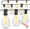 Luckystyle 200FT LED Outdoor String Lights With 60+2 Edison Shatterproof Waterproof Bulbs, 2700K Commercial Grade Patio Lights, Heavy Duty Outside Hanging for Garden Porch Deck Decor